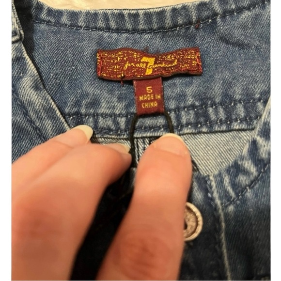 7 For All Mankind Little Girls Denim Button Up Tie Waist Romper Size 5 - Picture 5 of 7